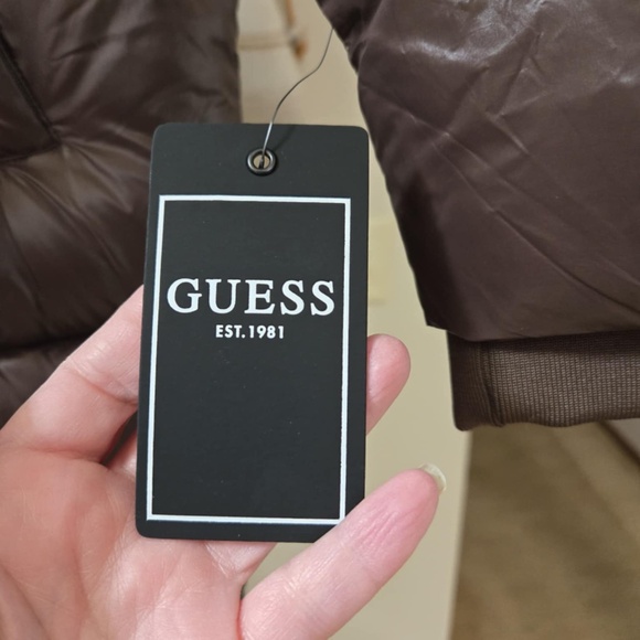 NWT GUESS Women's Shine Mid-Length Puffer Coat in Brown Espesso size Small NWT - Picture 6 of 8